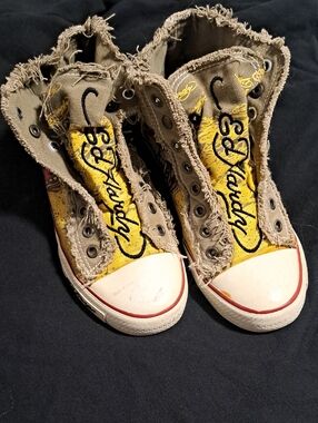 Ed Hardy  Yellow Canvas High-Top Sneakers